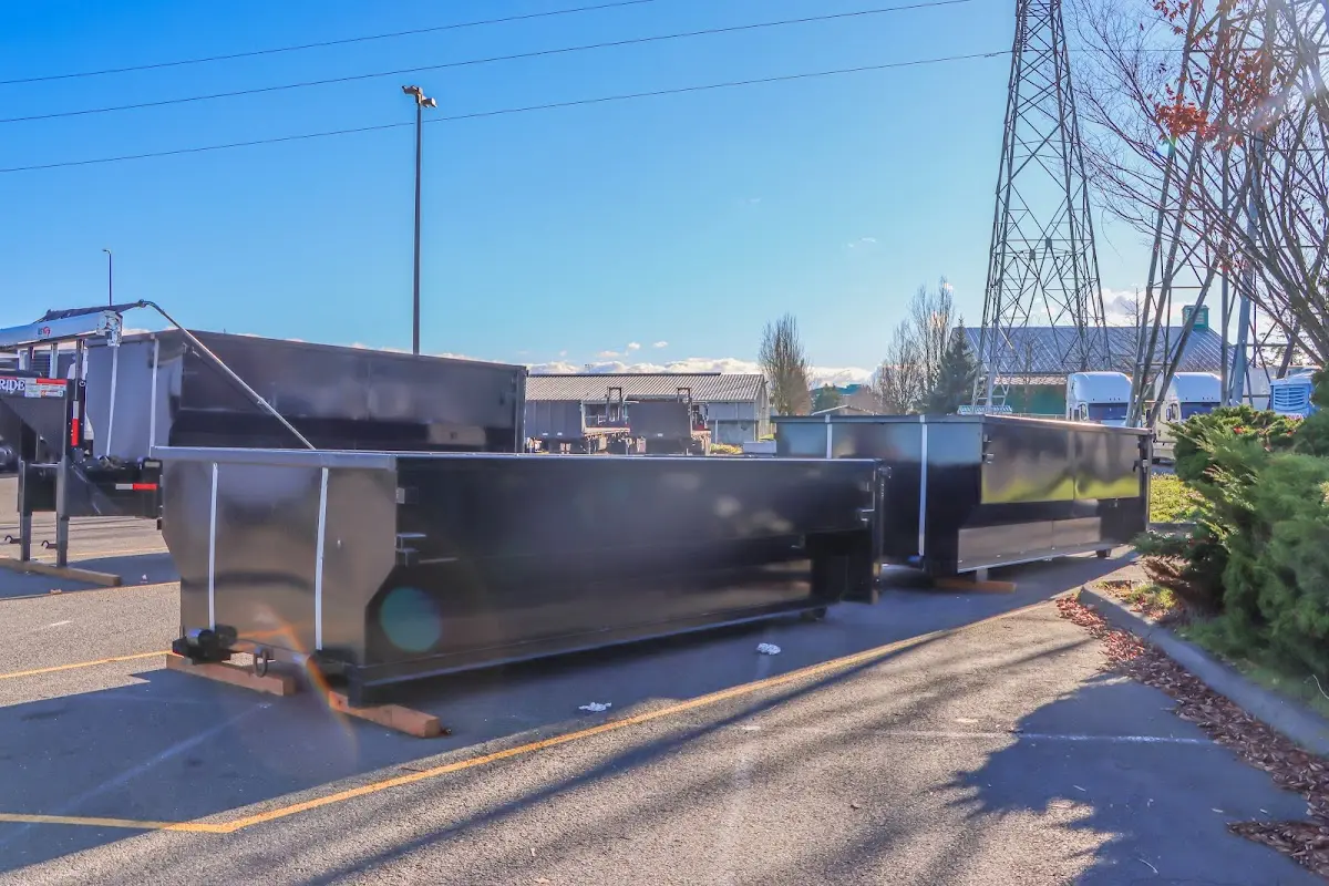Roll-off dumpster ready for waste disposal at job site for Construction Dumpster Rental in New Square